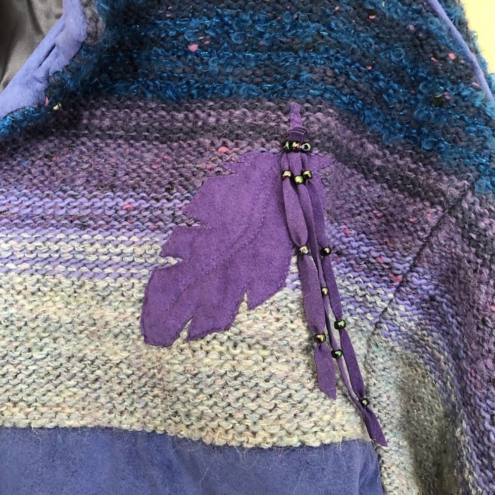 NWT Multi-Color Suede Coat with Feather Designs S… - image 7